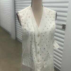 🤍 Alexa EM Embellished Button-Front Vest – Size M NWT